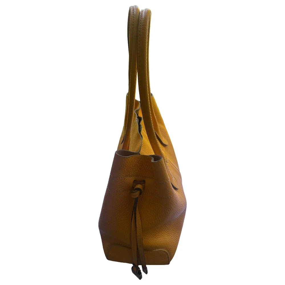 TODS D-Bag Tote Shoulder Bag Yellow Pebbled Leather Medium Shopper Satchel Italy